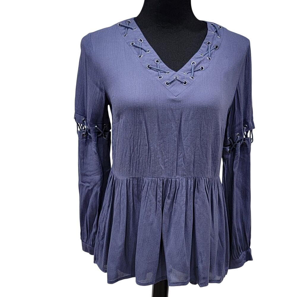 Layered XSmall Laced Vneck Top Flowy Peplum Hem Boho Chic Free Spirit Peasant